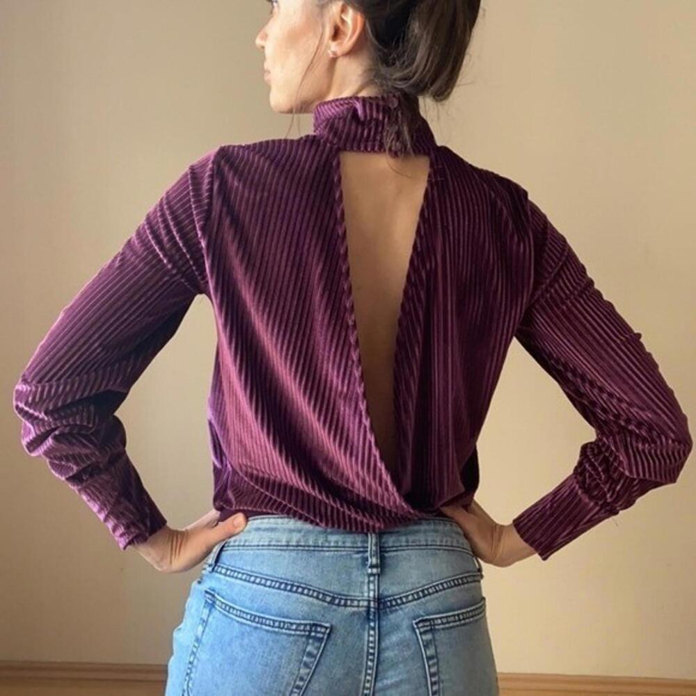 Intimissimi Open Back Ribbed Velvet wine Bodysuit Size S